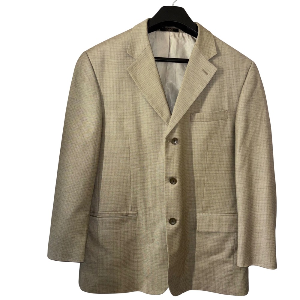 Roberto Villini Italian Wool Men's 42R Tan Neutral Checkered Professional Blazer